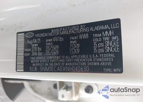 2022 Hyundai Tucson Limited z USA, uszkodzony, nr VIN 5NMJECAEXNH040630